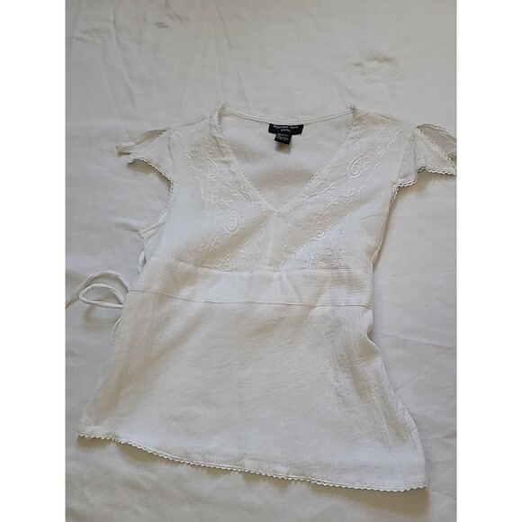 Mystique Aura Ladies Top-Size PL-white-Short Sleeves Gauze Summer Ties - Picture 2 of 7